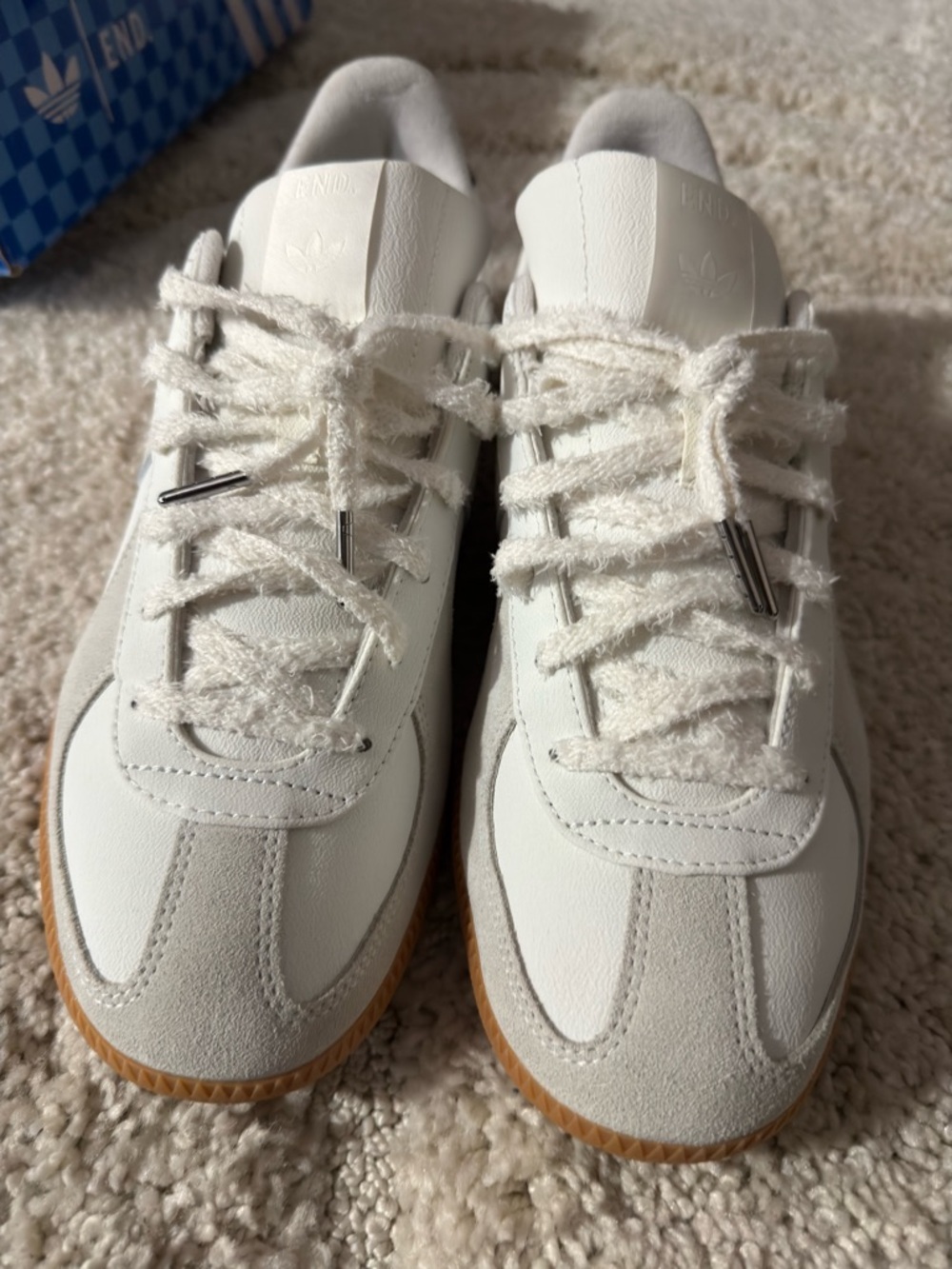 Adidas x END.   White Leather Sneakers with Gum Soles